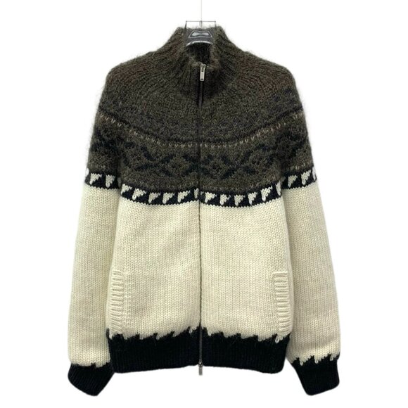 EM0053 Saint Laurent Colorblock Wool and Mohair Blend Stand Collar Zipper Long S